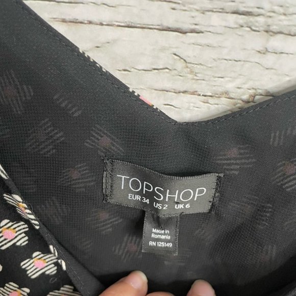 Topshop black floral crop top blouse size 2 - Picture 7 of 9